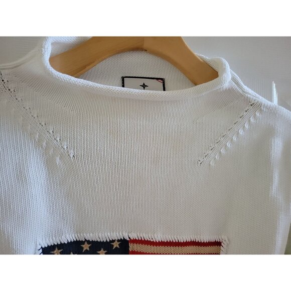 Tuckernuck Womens White Sweater America Flag size Small roll neck Patroitic boxy - Picture 5 of 9